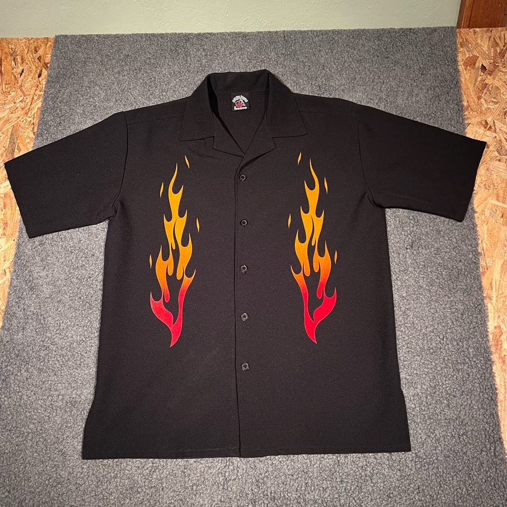 Vintage WD Sportswear After Hours Bowling Shirt With Flames